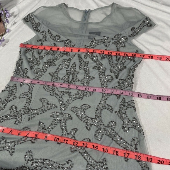 NWT Adrianna Papell‎ [ 8 ] Sequined Beaded Sheath Dress in Frosted Sage - Picture 3 of 12
